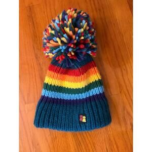 Big Bobble Hats Rainbow Striped Pom-Pom Knit Beanie Multicolor Women's One Size
